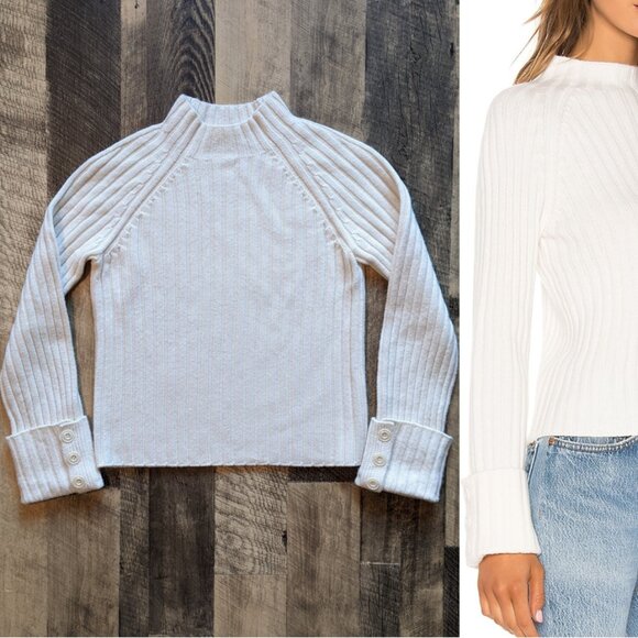Vince Button Cuff Mock Neck Sweater Rib Knit - Picture 1 of 6